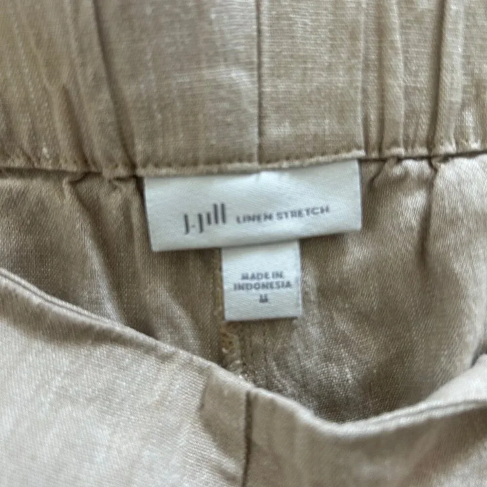 J Jill Linen Cropped Pants Side Zip Button Hem Neutral Summer Stretch Casual SZM - Picture 7 of 7